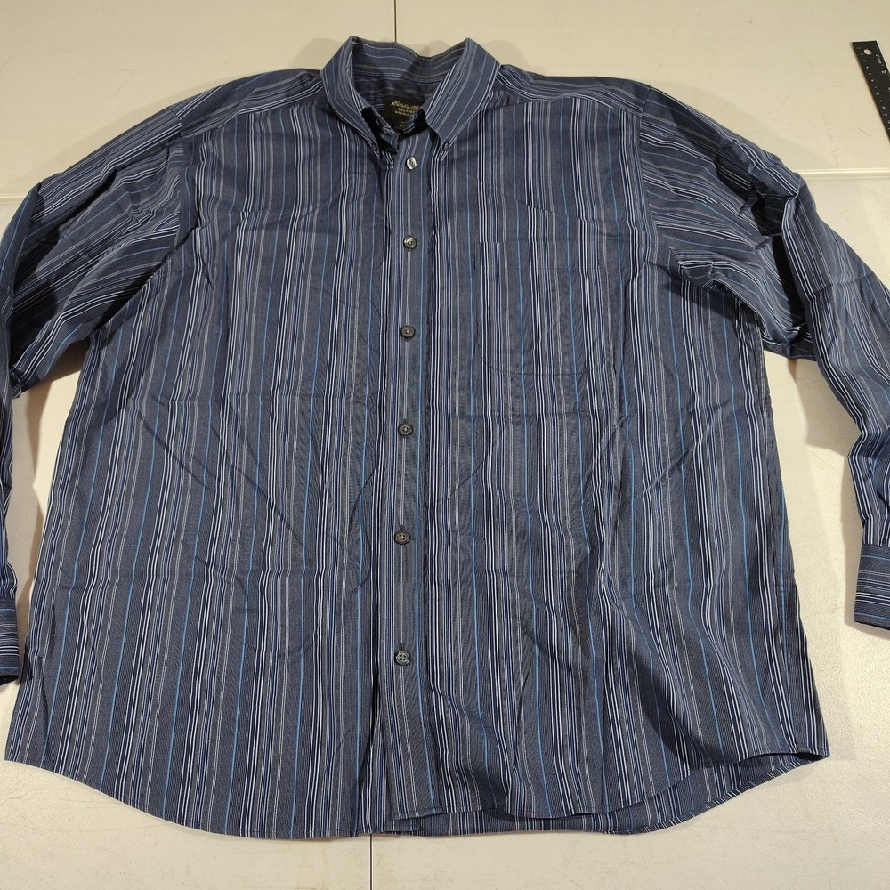 Eddie Bauer Shirt Men XL Blue Stripe Dad Work Office Evening Classic Comfort